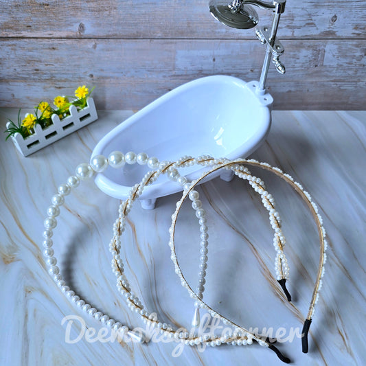 3 Pezzi Cerchietto Con Perle