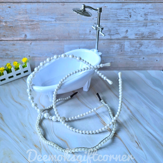 3 Pezzi Cerchietto Con Perle